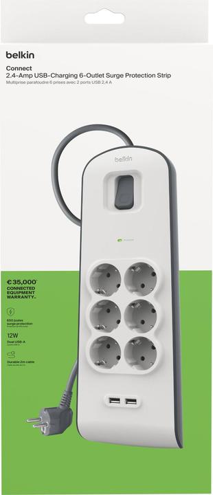 Produktbild Belkin Steckdosenleiste 6-fach + 2xUSB-A, 2m Kabel BSV604vf2M-V2 (6 x, USB, 2 m)