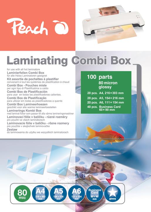 Produktbild Peach Laminating Combi Box (A4, A5, A6, Visitenkarte, 100 Stück, 80 µm)