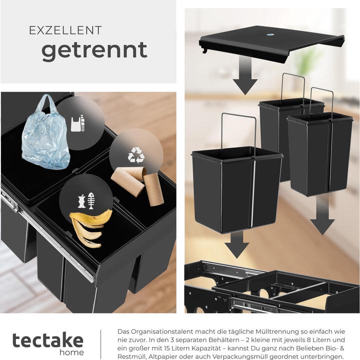 Image du produit tectake Abfallsammler Ashlyn, 3-fach Trennung, 31L, Teleskopschienen (31 l)