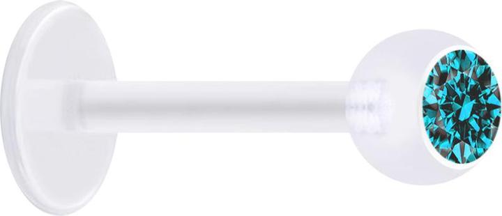Star Piercing Micro Labret transparent mit Kugel und Kristall aqua (ohne Messing, Bioflex)