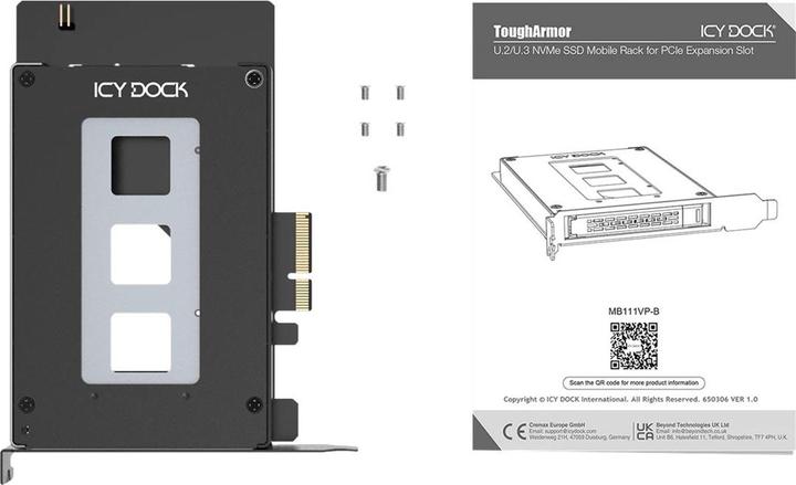 Actual product image Icydock ICY DOCK removable frame U.2/U.3 NVMe SSD f. PCIe slot