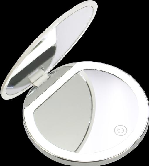 Image du produit Miroir de poche, rond, blanc, grossissement 2x, éclairage LED, 8x8 cm