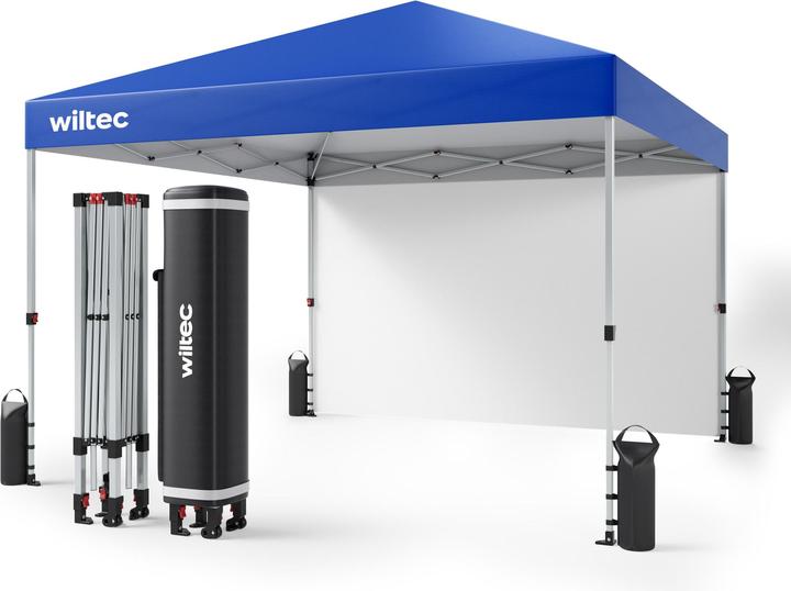 Produktbild Wiltec Faltpavillon 3x3m blau Räder Gartenpavillon Partyzelt Pavillon Camping (300 cm, 300 cm)