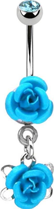 Actual product image Star Piercing Banana silver with pendant flower aqua (Surgical steel 316L, without brass)