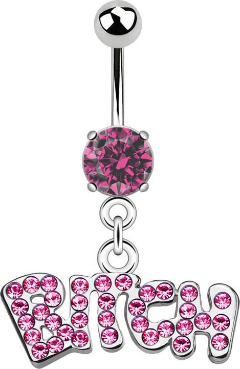Actual product image Star Piercing Banana silver with ball and ball crystal pink pendant Bitch (Surgical steel 316L)