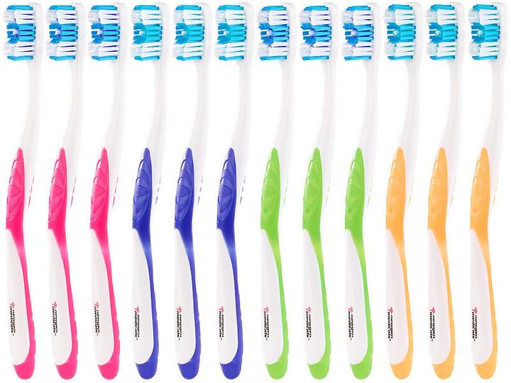 Produktbild Newgen medicals 12er-Pack Marken-Zahnbürsten mit Zungenreiniger, MEDIUM, 4 Farben (Mittel, 12 x)