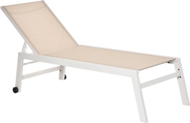 Image du produit Swisshandel24 Bain de soleil, chaise longue de jardin, dossier à 5 niveaux, aluminium, blanc crème, 169 x 65 x (169 cm)