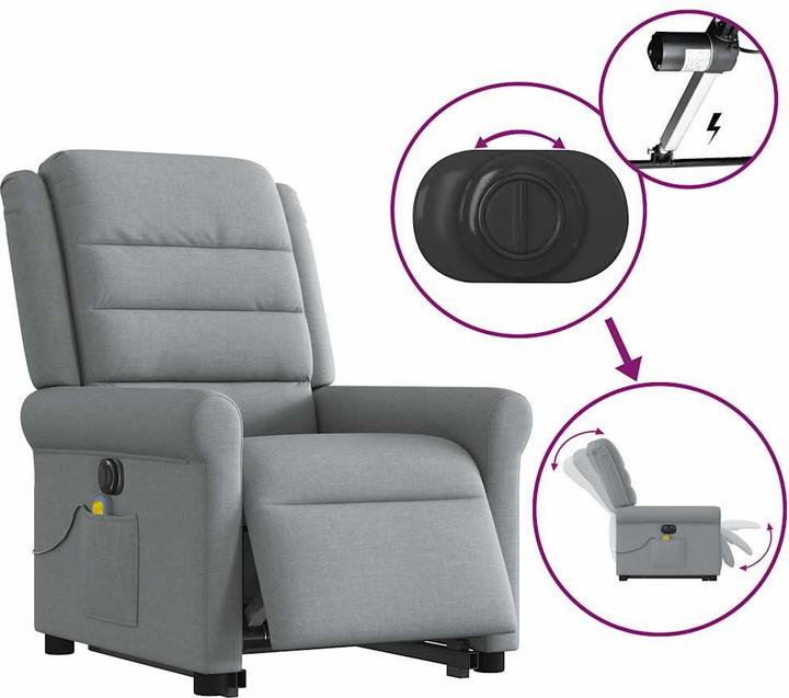 Produktbild VidaXL Elektrischer Massagesessel mit Aufstehhilfe Hellgrau Stoff