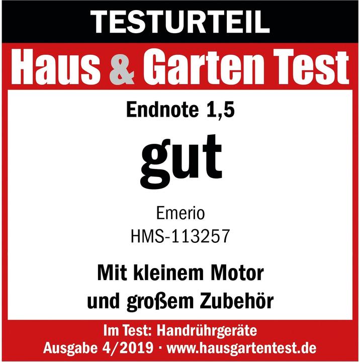 Produktbild Emerio Handmixer mit Knethaken, Quirle, Zerkleinerer (300 W)