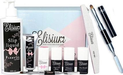 Actual product image Elisium SET Zestaw Maxi FlexyGel Pro Bond + Miracle Base Gel + Top Coat Shiny + FlexyGel Milky (Hair gel)