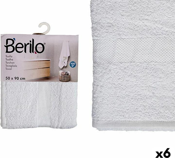 Immagine prodotto Berilo Badetuch 89677 Weiss 80 % Baumwolle 20 % Polyester 50 x 90 cm (6 Stück) (50 x 90 cm)