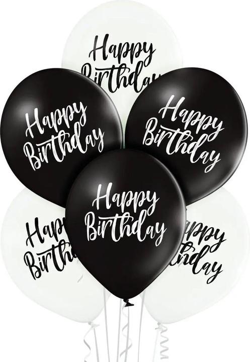 Produktbild Belbal 6 Ballons Happy Birthday Schwarz/Weiss 30cm in Öko-Qualität