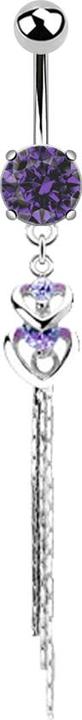 Actual product image Star Piercing Banana silver with ball and ball crystal tanzanite pendant two hearts glittering thread (Surgical steel 316L, Brass)