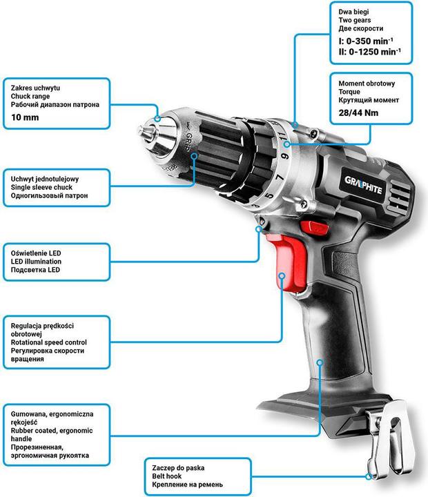 Actual product image Graphite Cordless Drill / Driver Energy + 18V (58G000) (Rechargeable battery operated)