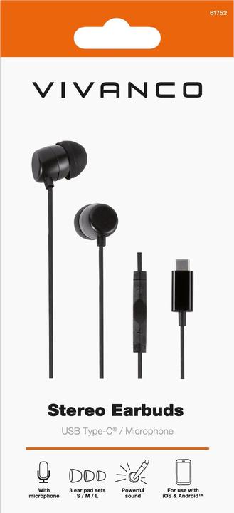 Actual product image Vivanco WEVVSP10USBC-BK Headset Wired In-ear Calls/Music USB Type-C Black (No noise cancelling, Cable)
