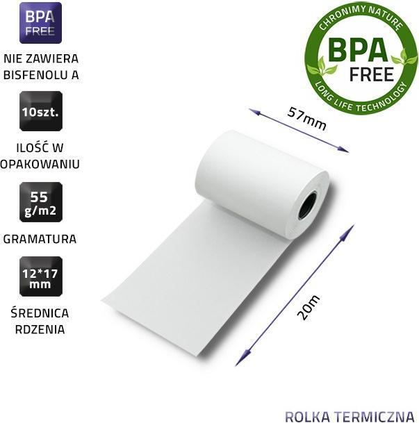 Produktbild Qoltec 51896 Thermorolle 57 x 20 | 55g/m2 | 10 Stk. | BPA-frei