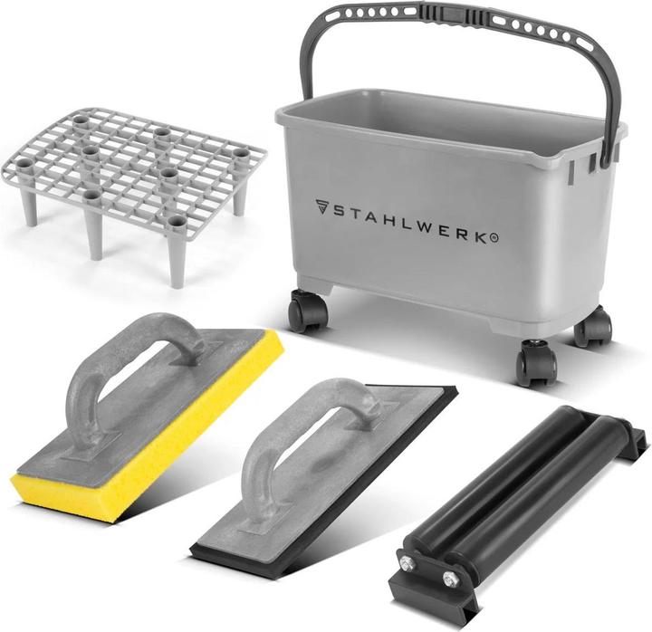 Produktbild Stahlwerk Fliesenwaschset Pro 5 teiliges Fliesenleger Waschset mit 24 l Eimer