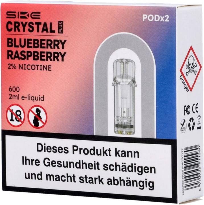 Produktbild SKE Crystal Plus Blueberry Raspberries- E-Pod-Nachfüllung - 2 Stk. à 2 ml (Blaubeere)
