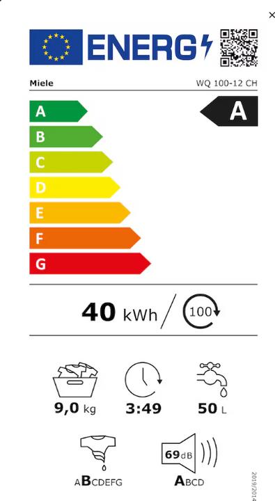 Energy Label Miele WQ 100-12 CH (9 kg, CH plug)