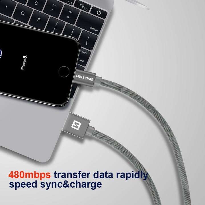 Produktbild Swissten Datenkabel Textil USB / Lightning MFi 1.2 M (1.20 m, USB 3.2 Gen 1)