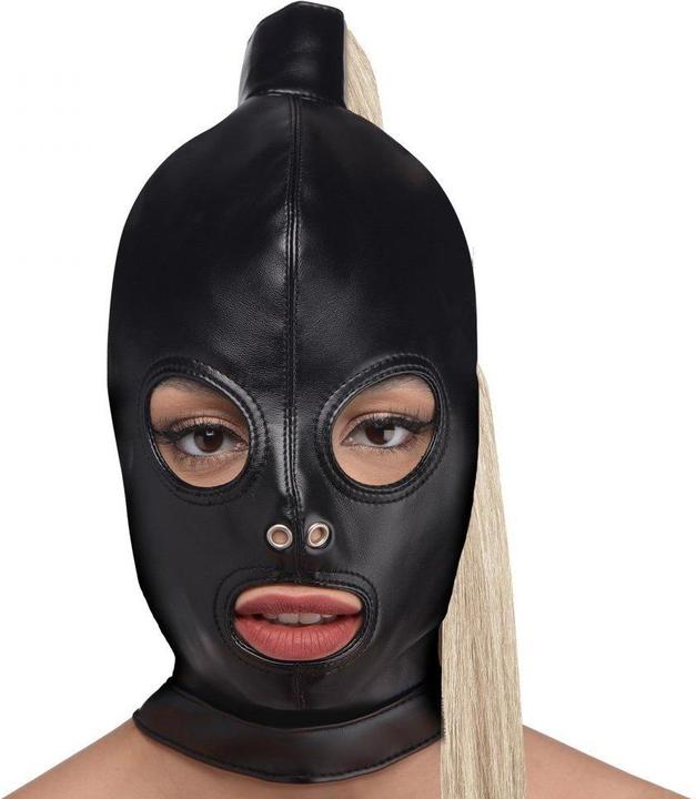 XR Brands Blonde Paardenstaart Bondage Kap Zwart