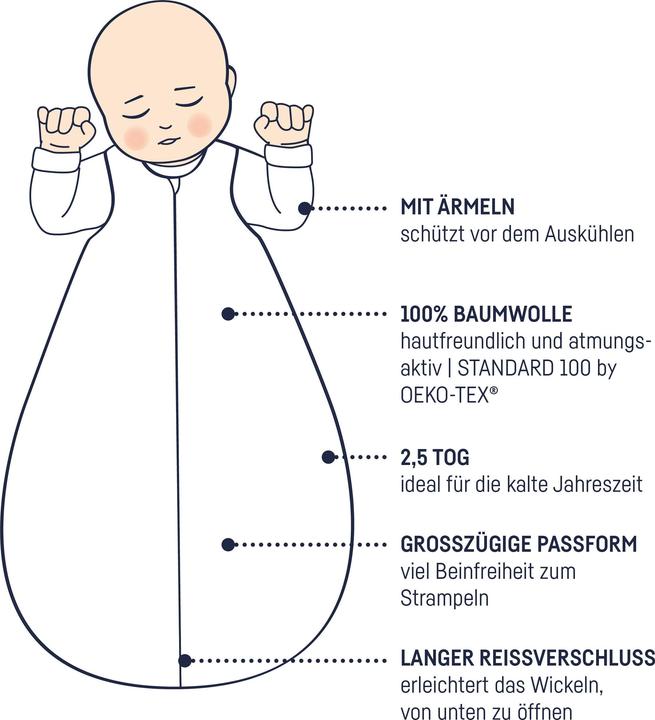 Produktbild Julius Zöllner Jersey Winterschlafsack, Little Dinos (56 cm)