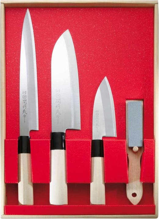Immagine prodotto Herbertz Set di coltelli da chef giapponesi, 3 coltelli e pietra per affilatura