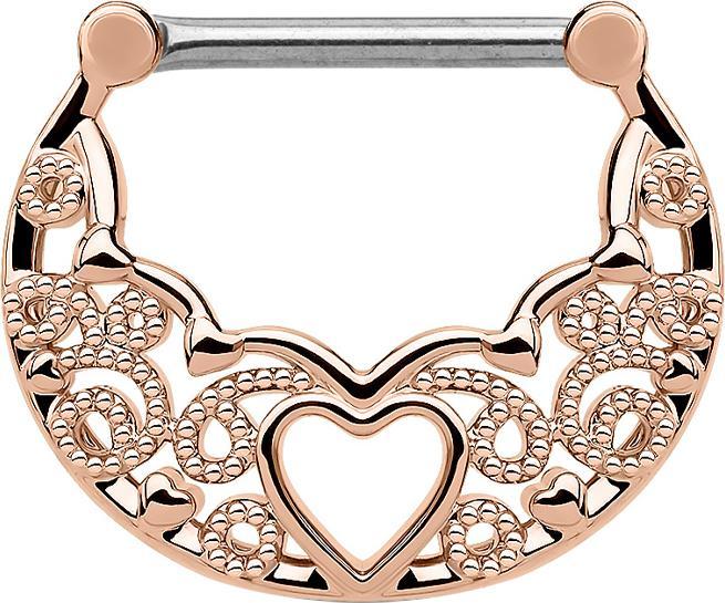 Produktbild Star Piercing Septum Ring filigran mit Herz rosegold (Messing, Chirurgenstahl 316L)