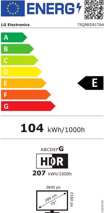 Energie-Label LG 75QNED91T6A.AEU (75", QNED91, QNED, 4K, 2024)