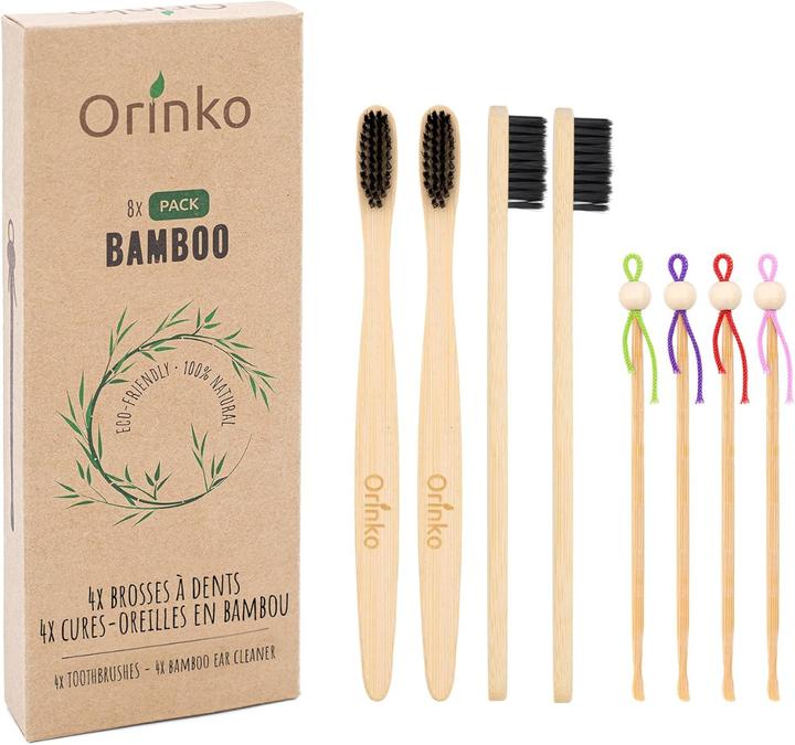 Image du produit Orinko Kit zéro déchet 4 nettoyeurs d'oreilles japonais 4 brosses à dents en bambou (8 x)