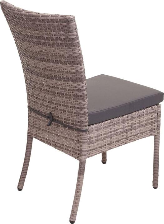 Produktbild Swisshandel24 2x Poly-Rattan Stuhl, Balkonstuhl Gartenstuhl, stapelbar - grau, Kissen dunkelgrau