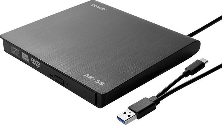 Image du produit Savio AK-59 Enregistreur CD/DVD externe ultraplat R/RW - USB-C/USB-A noir (Graveur de CD, Graveur de DVD)