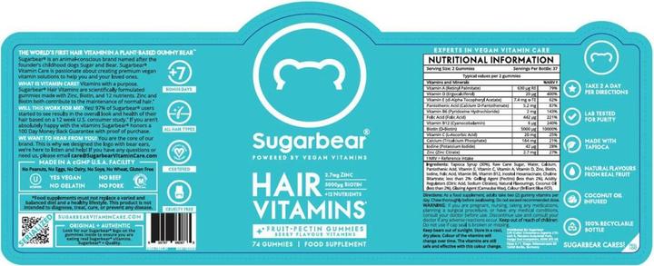 Valeurs nutritives et ingrédients Sugarbearhair Hair Vitamins Gommes 6 mois (6 pièce(s), Gummies, 900 g)