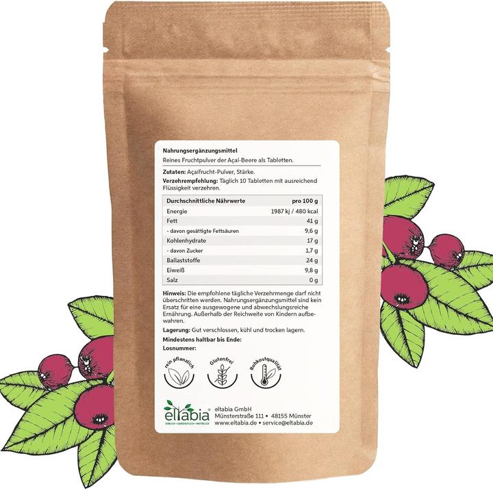 Produktbild Eltabia Acai Tabletten | Hochdosiert 5000mg Tagesdosis | Rohkost 100% reine 500mg Tabs (200 Stück, Tabletten)