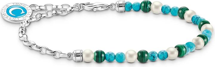 Produktbild Thomas Sabo Member Charm Armband mit Weissen Perlen Malachit und Charmista Coin Silber (17 cm, 925er Silber, Emaille)