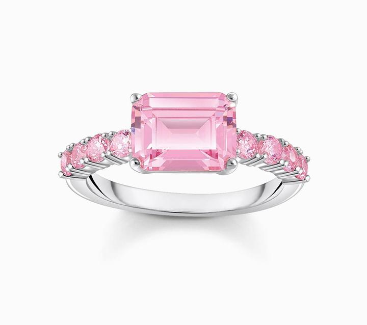 Actual product image Thomas Sabo Solitaire ring with pink-coloured stones silver (56, 925 Silver)