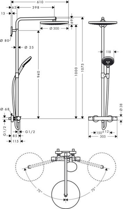 Produktbild hansgrohe Raindance Select S 300 2jet Duschsystem 2 Kopf/Köpfe Chrom