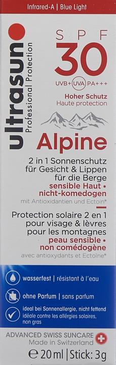 Produktbild Ultrasun Alpine SPF 30 (Sonnenstick, Sonnencreme Gesicht, SPF 30, 20 ml, 40 g)