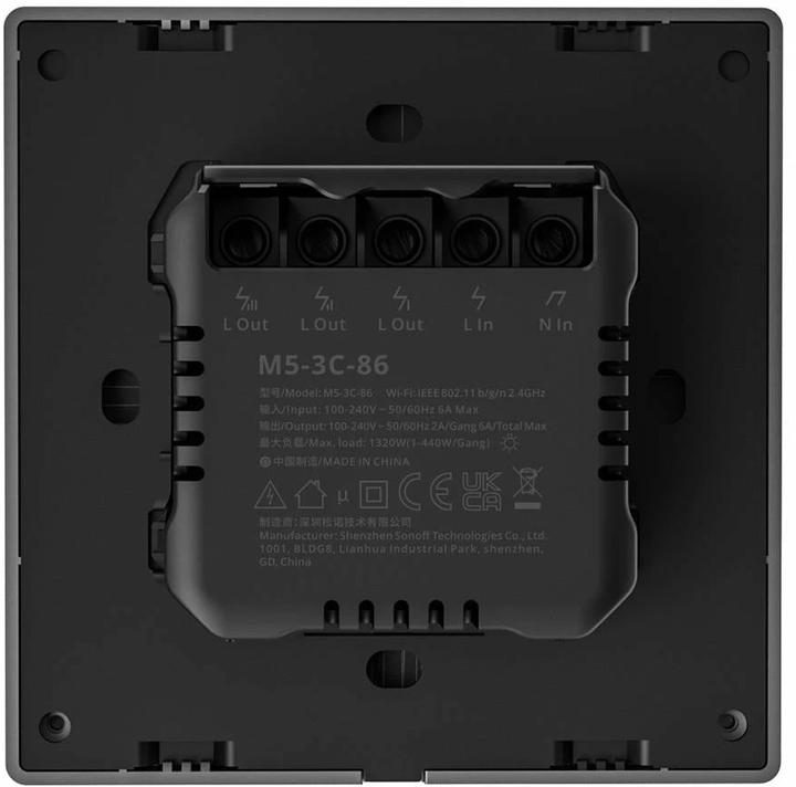 Actual product image Sonoff WiFi light switch M5-3C-86, 3-gang, 230 V, 6A
