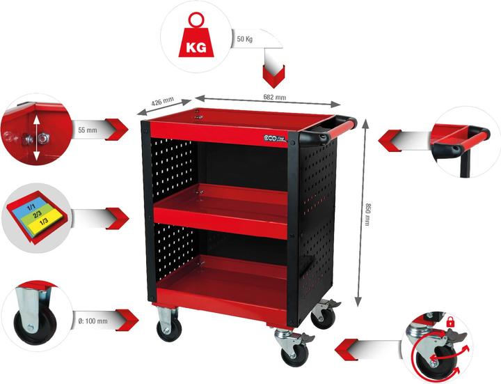 Actual product image KS Tools ECOline workshop service trolley, with perforated panel cladding, max. load 150 kg (1 x)
