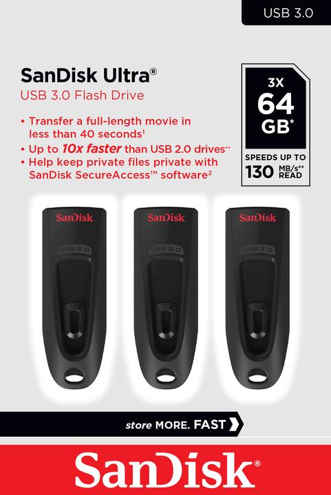 Image du produit SanDisk Ultra (3-Pack) (64 Go, USB 3.0, USB-A)