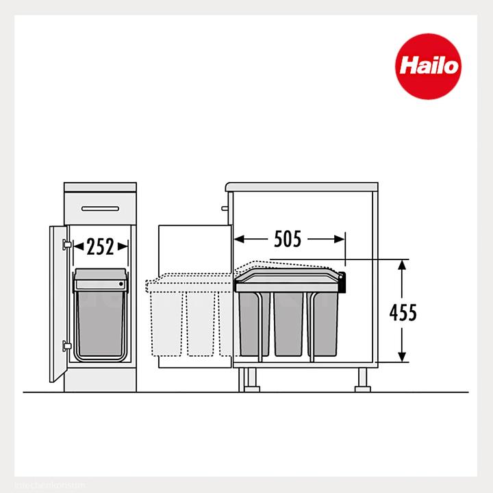 Produktbild Hailo Einbau-Mülleimer mit Mülltrennsystem (3x10 L) (30 l)
