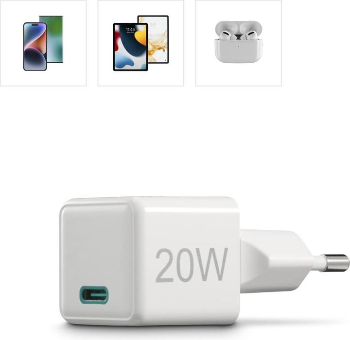 Produktbild Hama Schnellladegerät, USB-C, PD/Qualcomm®, Super-Mini-Charger, 20 W, Weiss (20 W)