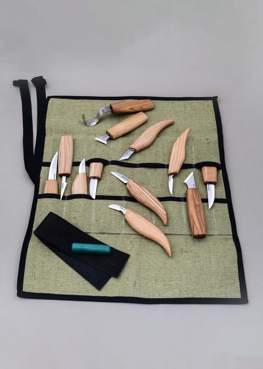 Actual product image Beaver Craft Wood carving set 12 pieces with tool roll and accessories