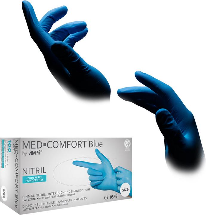 Actual product image Ampri Disposable glove Med Comfort Blue size XL blue nitrile EN 374, EN 455 PPE category III (XL)