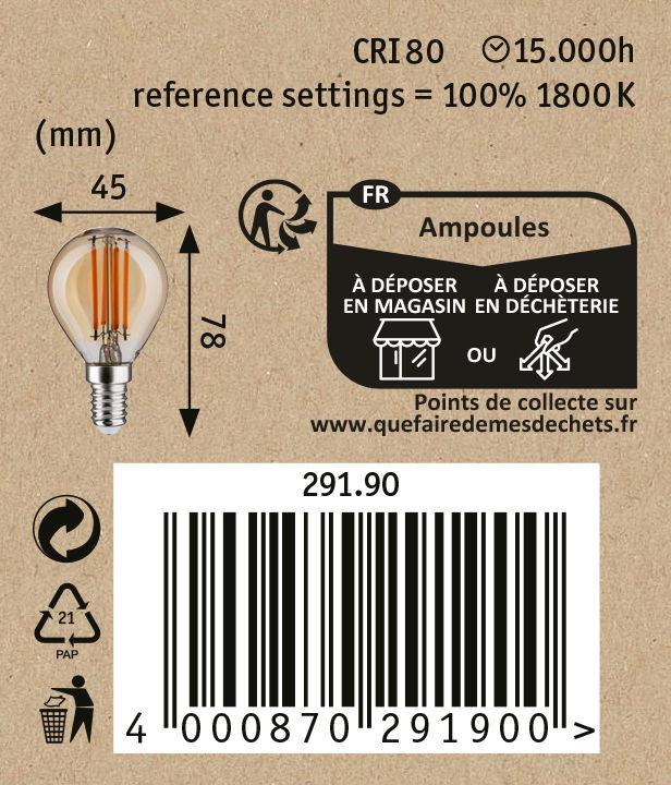 Nutritional values and ingredients Paulmann 1879 Filament 3-step dim drops (E14, 4.90 W, 450 lm, 1 x, F)