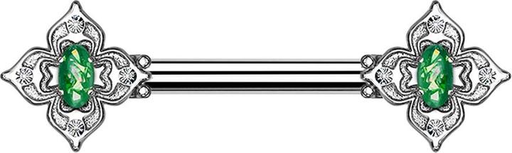Produktbild Star Piercing Barbell silber Blumenquadrat filigran mit Opal grün (Chirurgenstahl 316L, Messing)