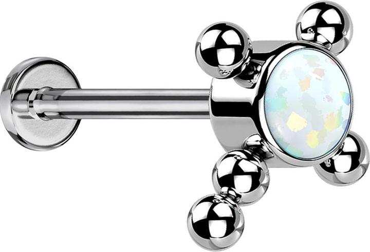 Produktbild Star Piercing Micro Threadless Labret silber Kreuz Kugeln Opal weiss (Titan G23, ohne Messing)