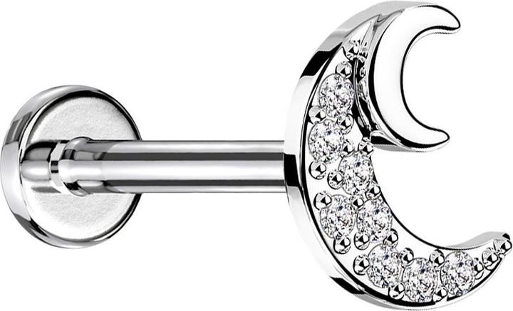 Produktbild Star Piercing Micro Labret Innengewinde silber Halbmond Kristalle silber (Chirurgenstahl 316LMessing, MessingChirurgenstahl 316L)