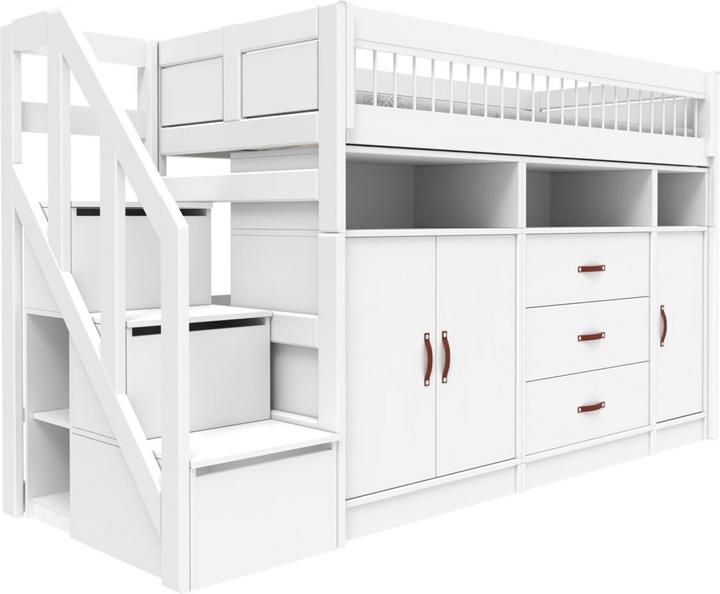 Image du produit Lifetime Kidsrooms ALL IN ONE KOMBO, Lit mi-hauteur avec bureau 152 Roulettes Sommier à lattes (102 x 257 cm)